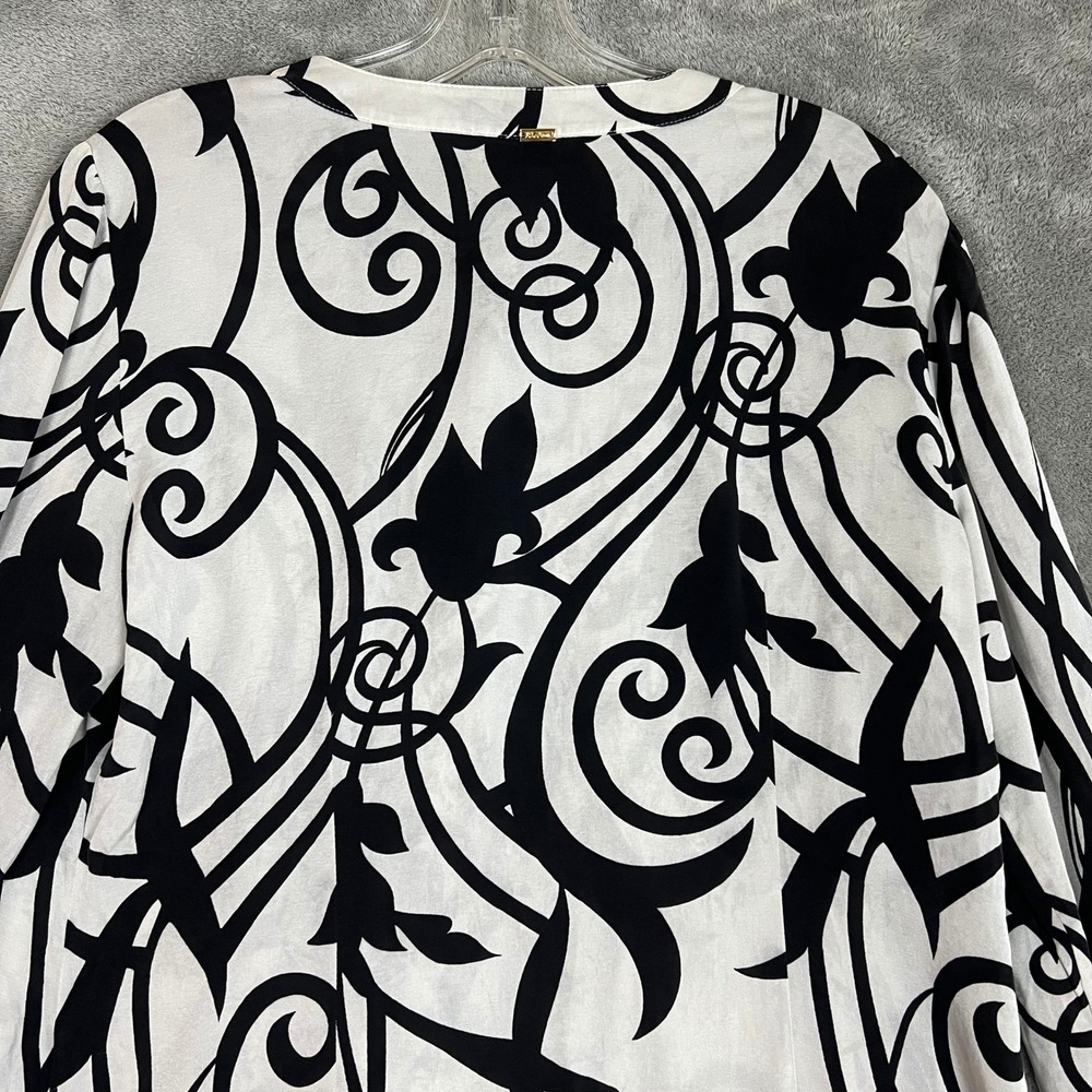 St John Blouse Womens 8 Black White Abstract Pleated Long Sleeve Career - Picture 9 of 12